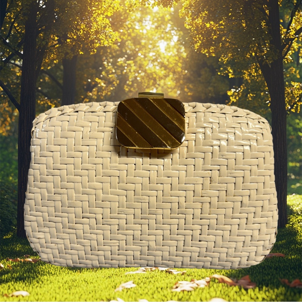 Vintage Rodo Cream Woven Clutch with Gold Accent Made in Italy